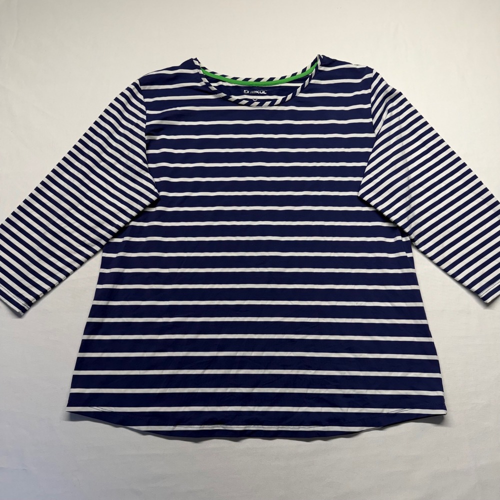 IBKÜL Top Striped XXL Navy Blue Women‎ Athletic Nautical Golf Crew Neck Pullover